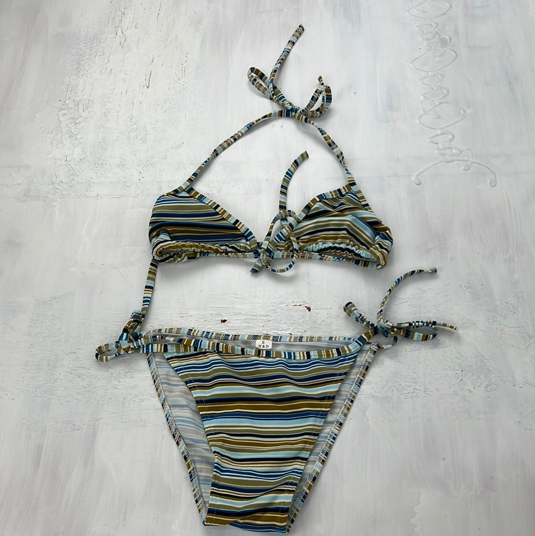 COACHELLA DROP | small brown and blue striped bikini set