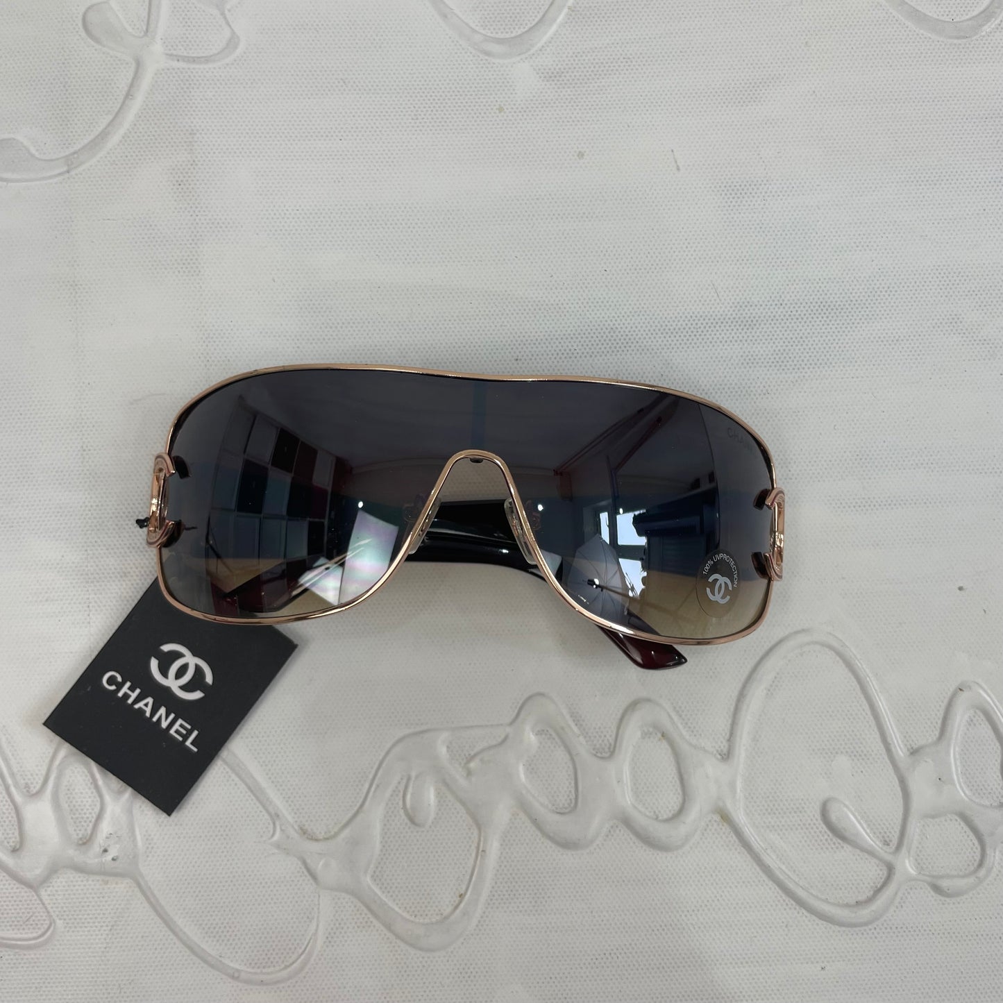 PARIS HILTON DROP | brown chanel style shield sunglasses