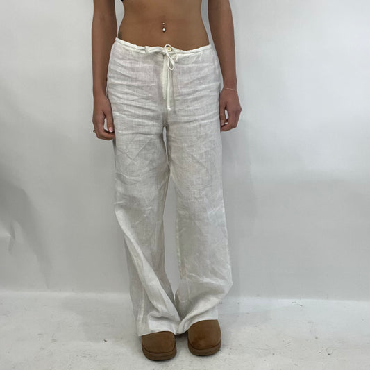 HIPPY CHIC DROP | medium white linen trousers