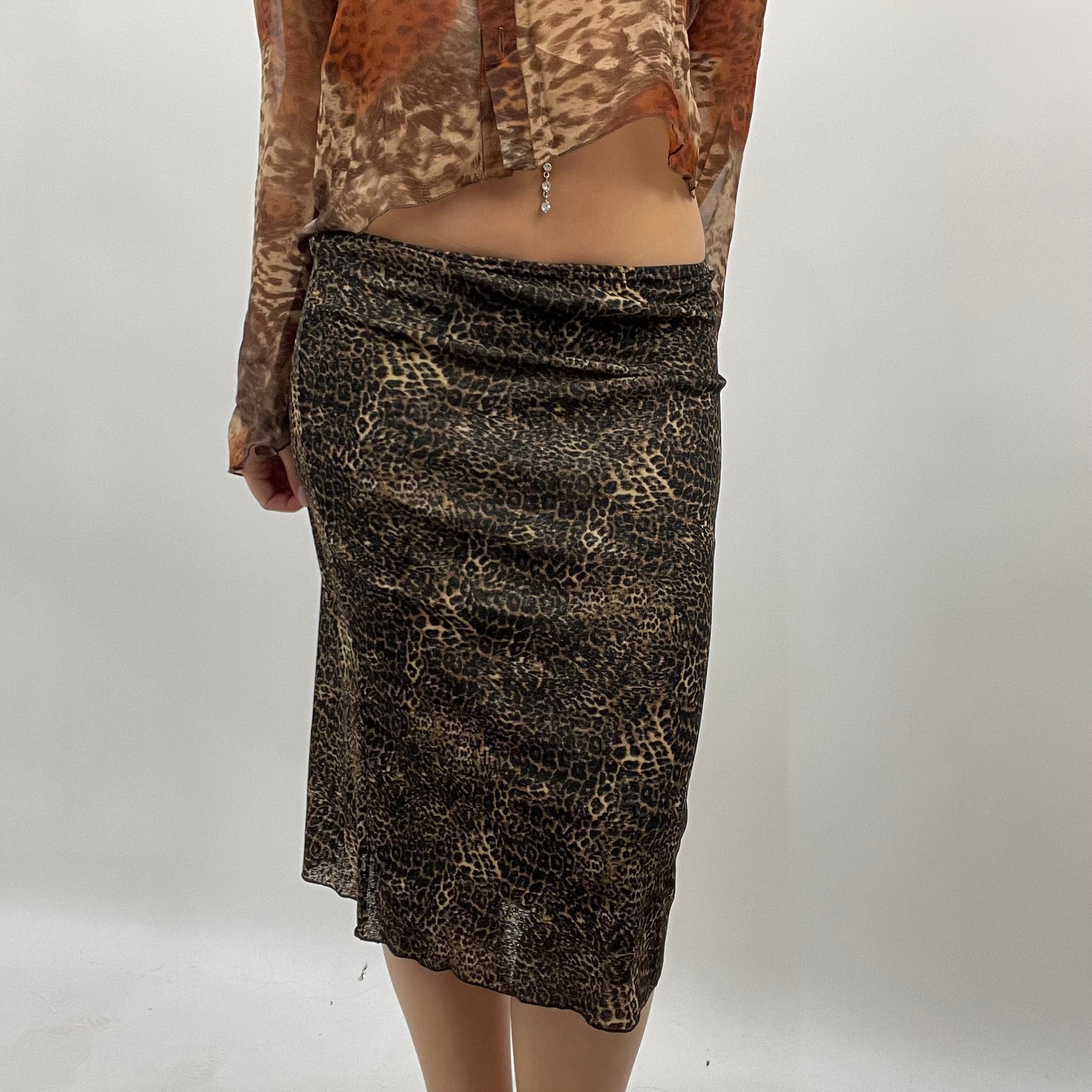 MOB WIFE DROP small leopard print midi skirt with tie detail