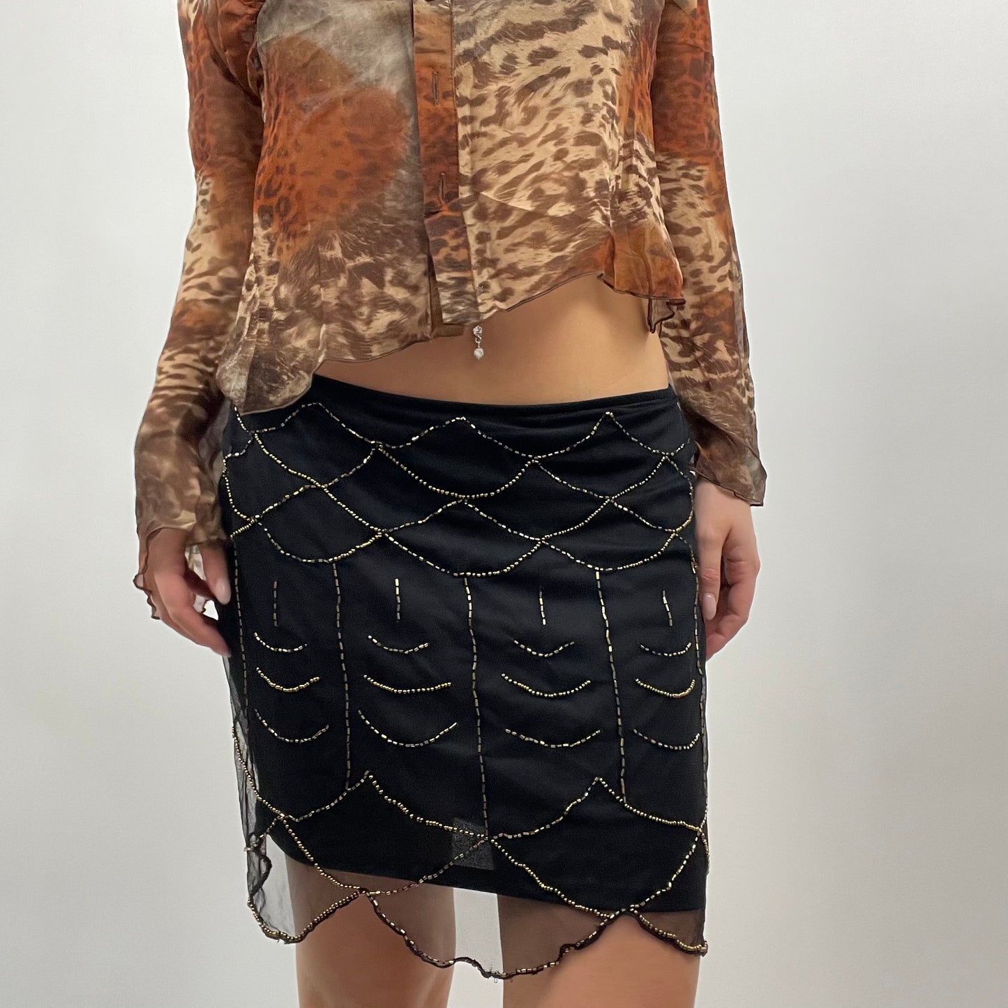 MOB WIFE DROP | small black mini skirt with gold beaded detail