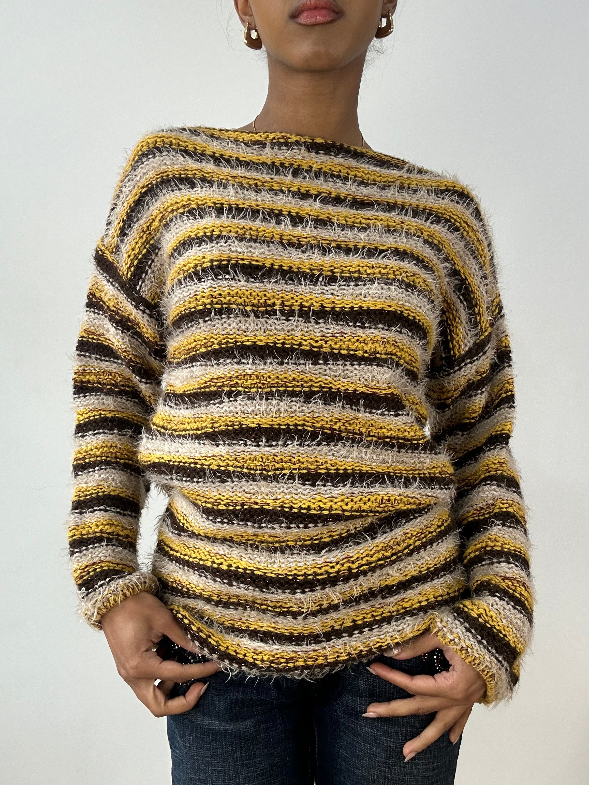 BEST PICKS medium yellow and brown striped knit jumper – remass