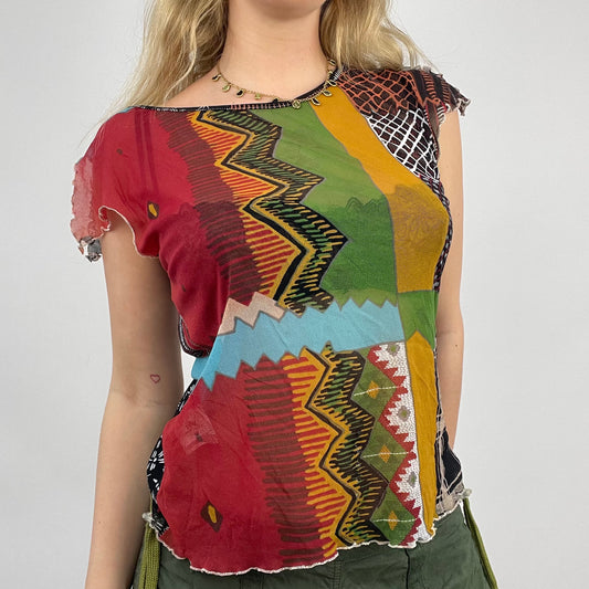 HIPPY CHIC DROP | small multicoloured mesh t-shirt with lettuce edge