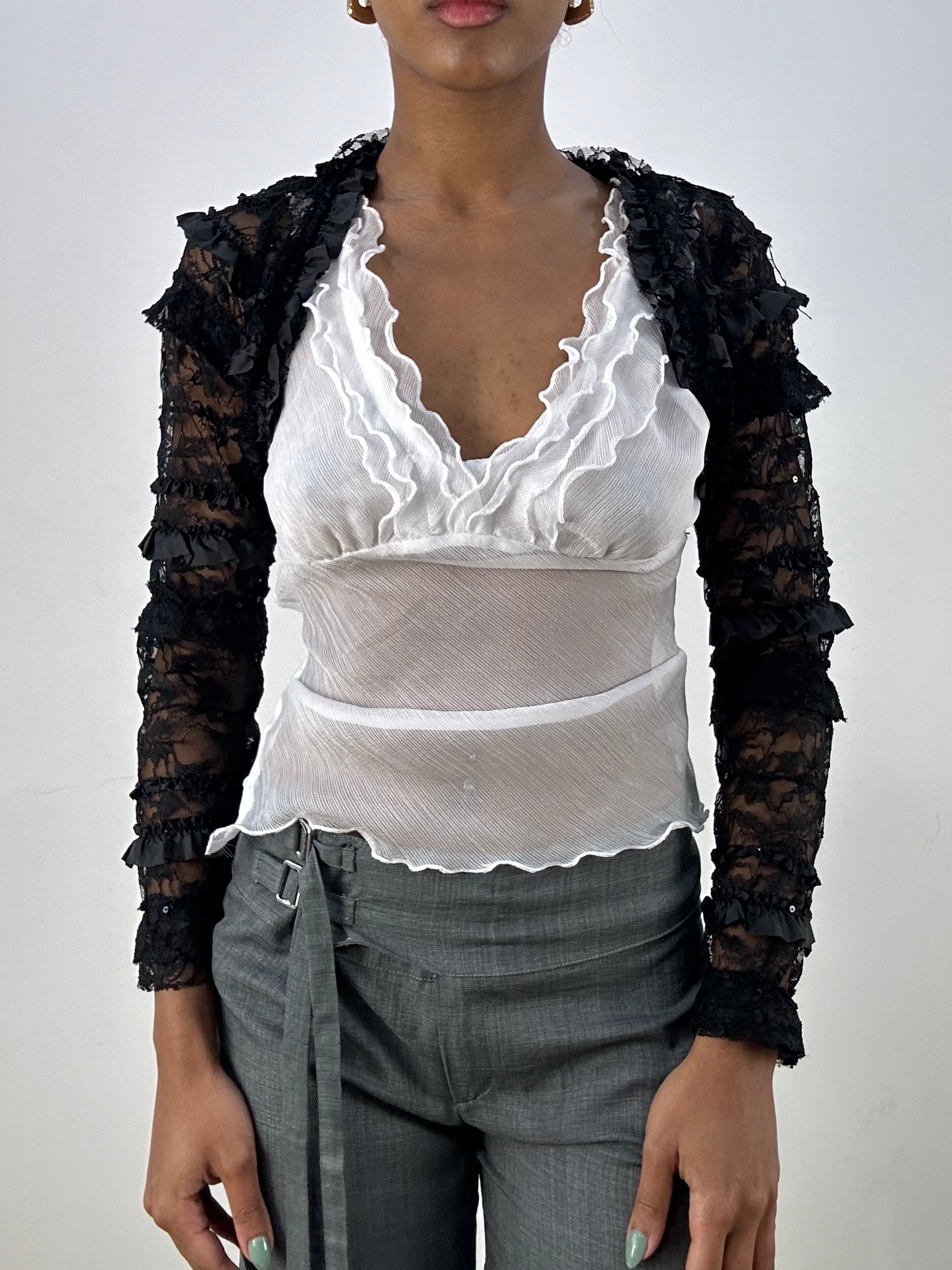 vintage edit: office siren small black lace bolero cropped