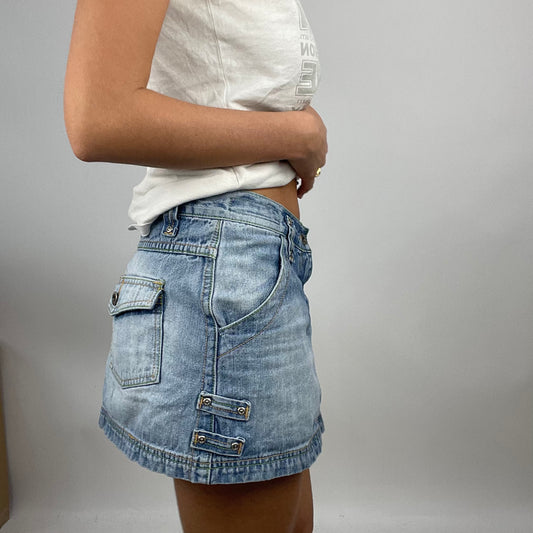 ADDISON RAE DROP | medium light denim skirt with contrast stitch