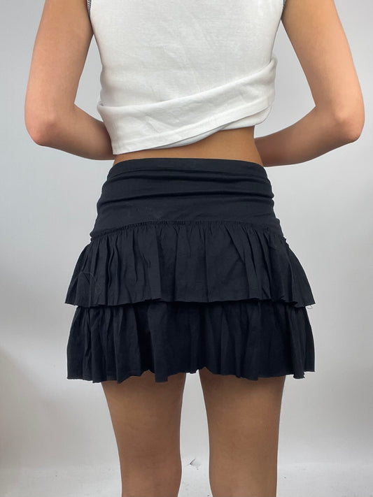 ADDISON RAE DROP | small black diesel ruffle skirt with drawstring