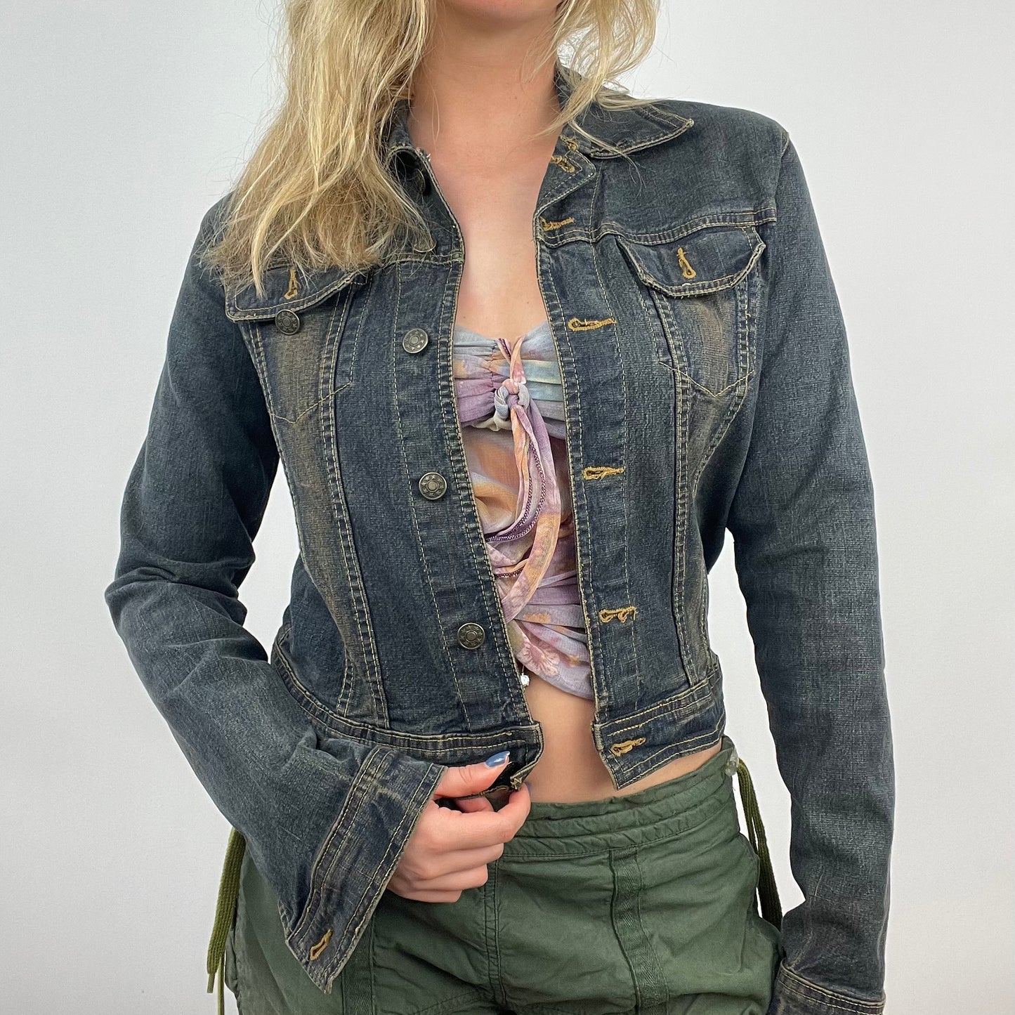 HIPPY CHIC DROP | small denim cropped bleached effect jacket