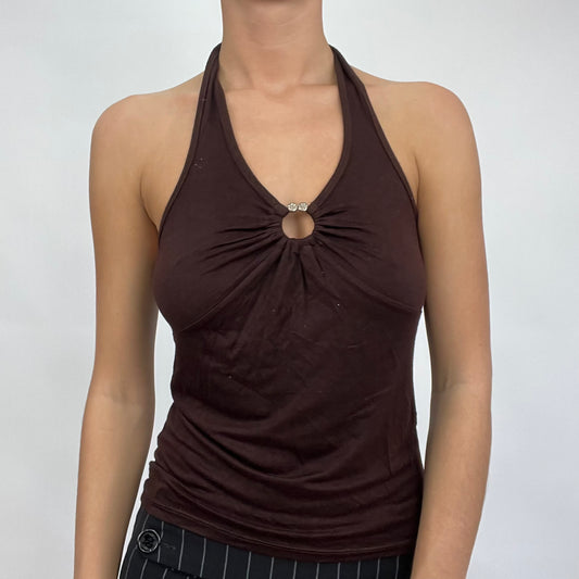 CARRIE BRADSHAW DROP | small brown halterneck top with silver diamanté in the middle