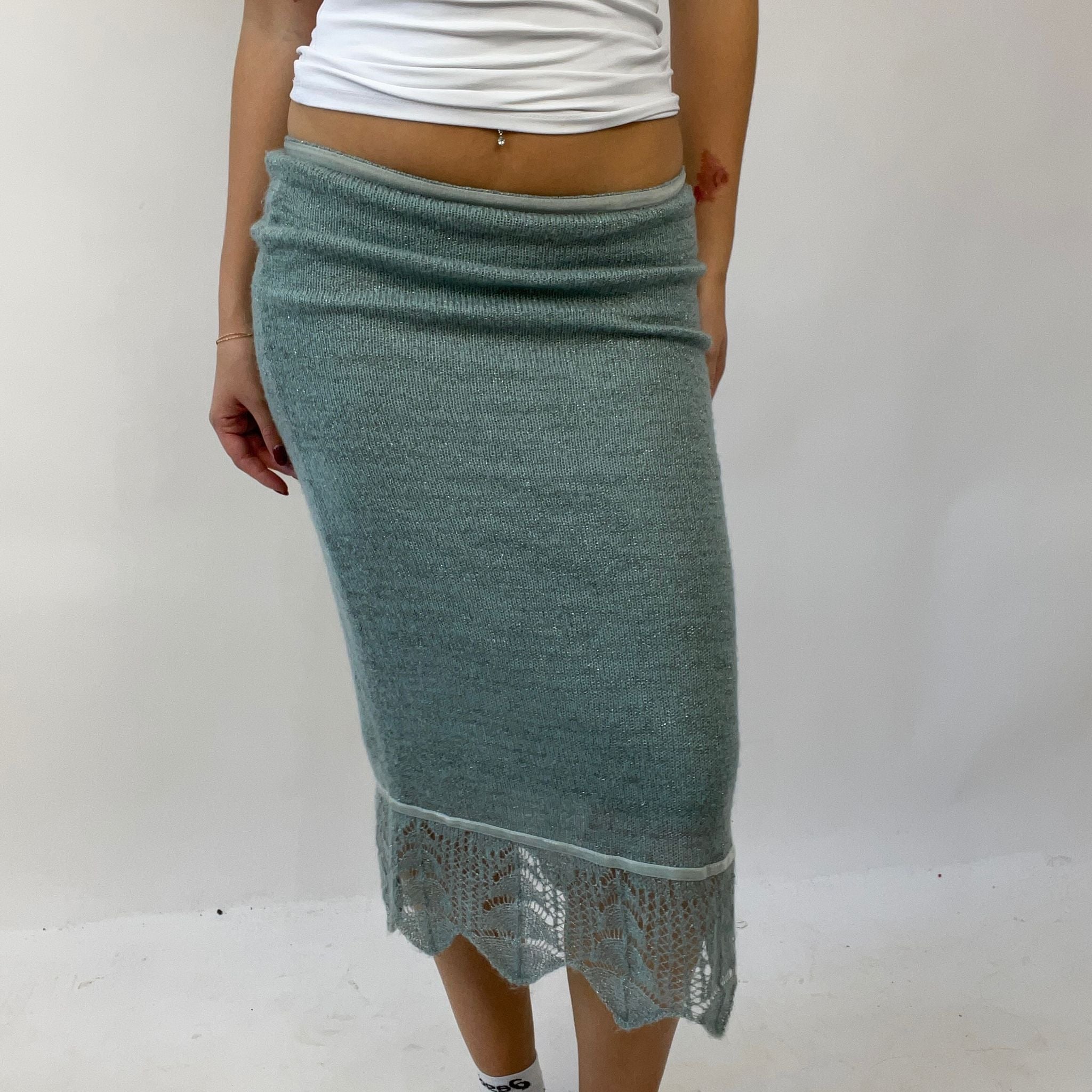90s MINIMALISM DROP small blue sparkly knit mng midi skirt remass