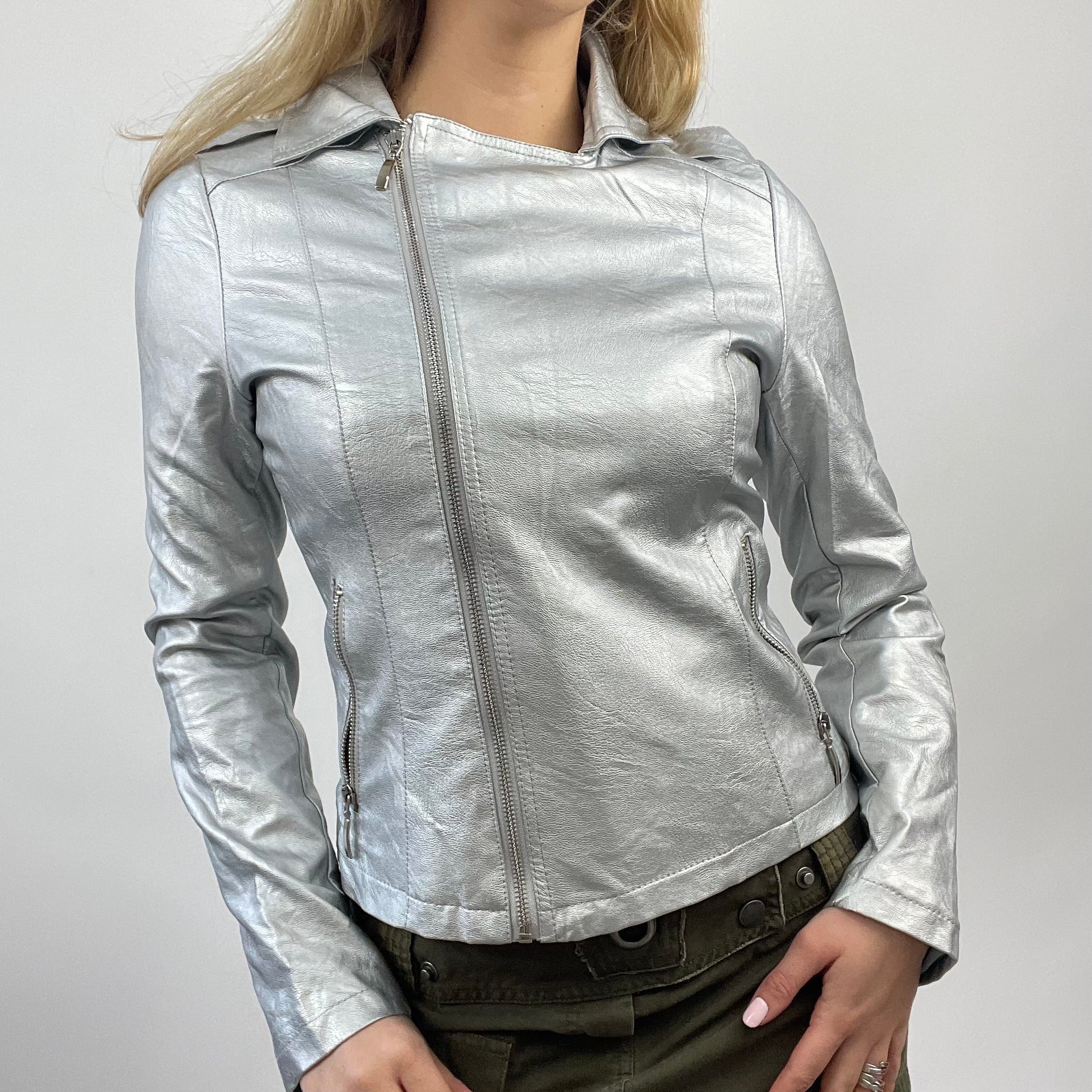Silver metallic moto jacket sale