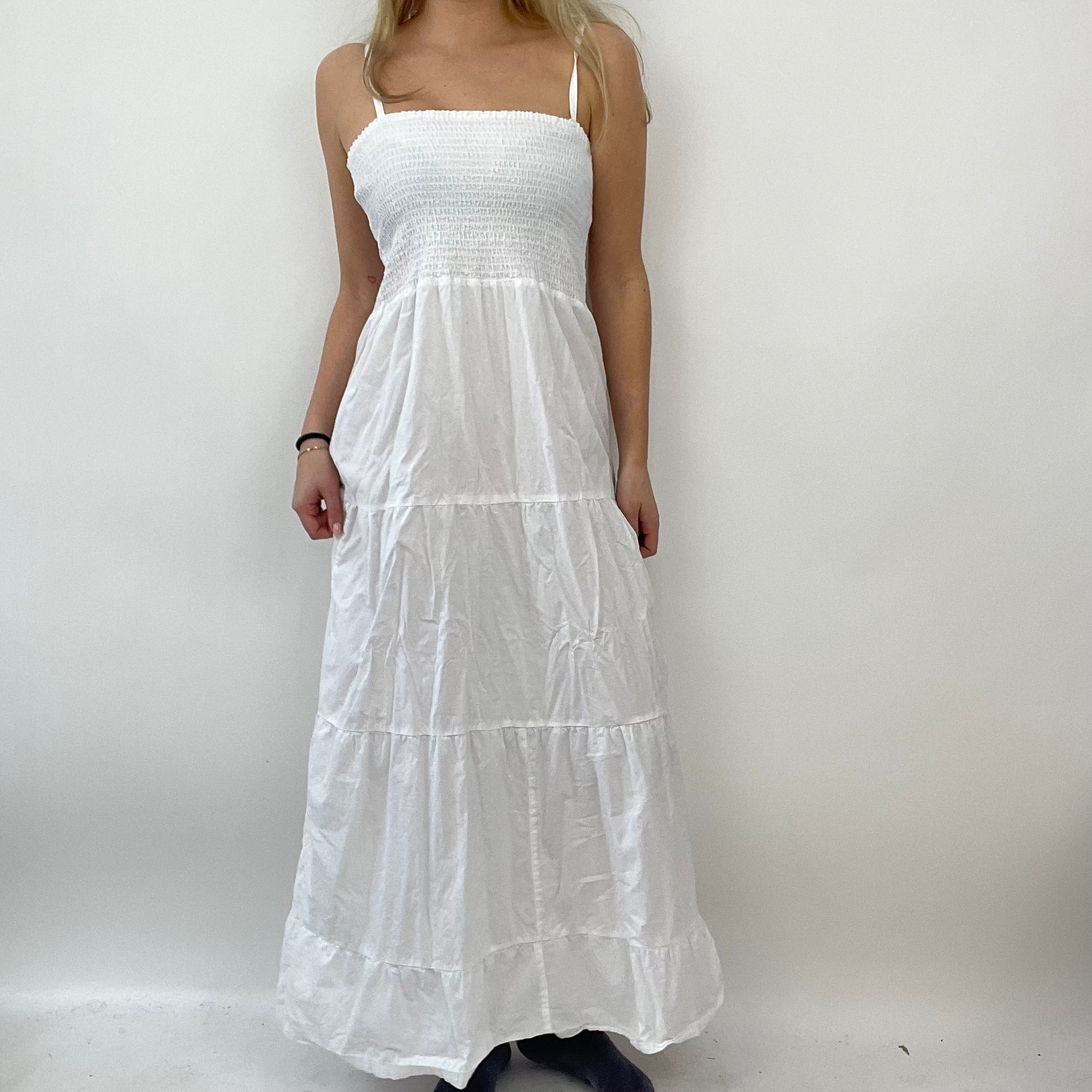 ETHEREAL GIRL DROP small white tiered maxi dress