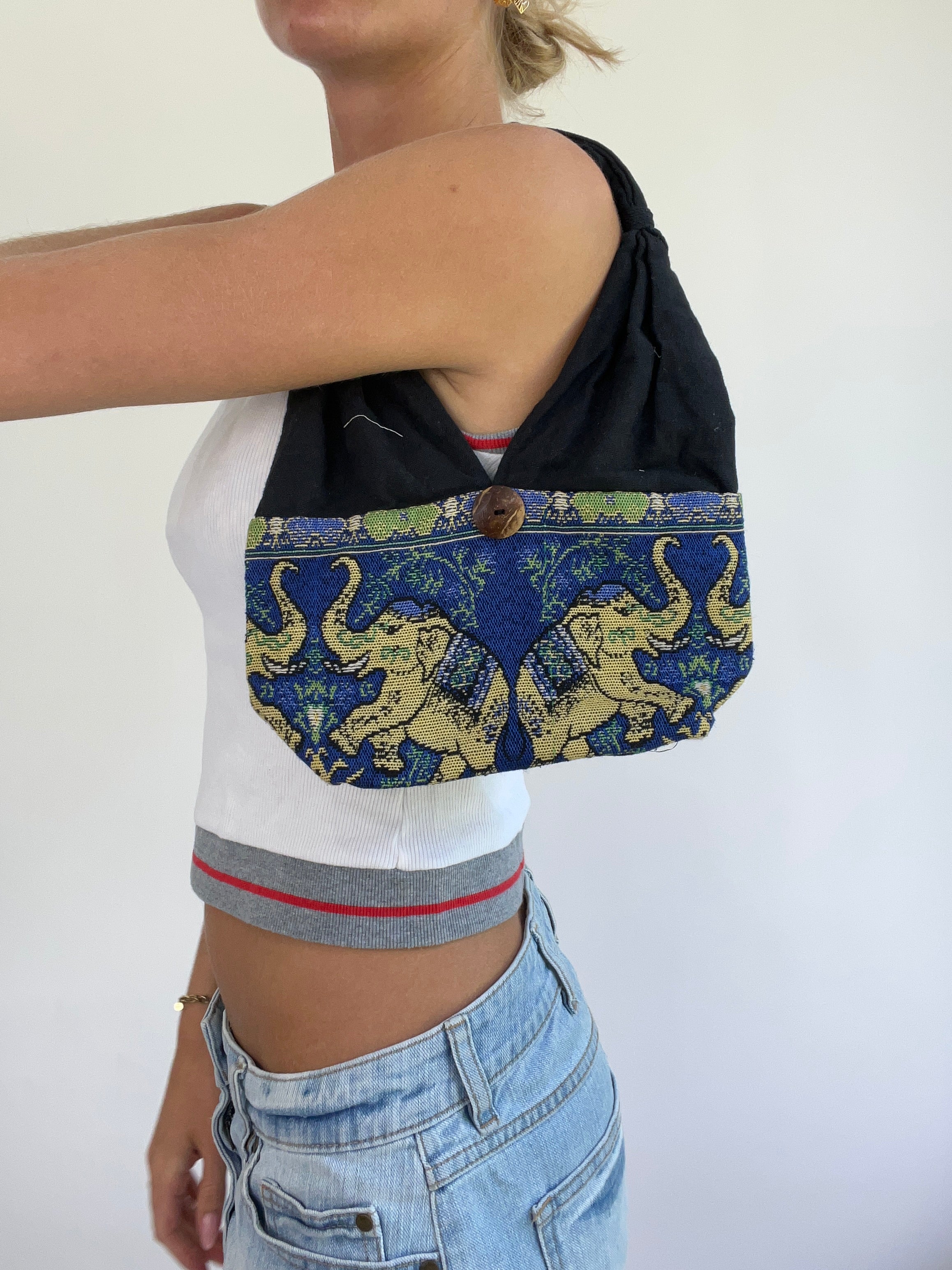 vintage edit eight elephant pattern canvas shoulder bag – remass