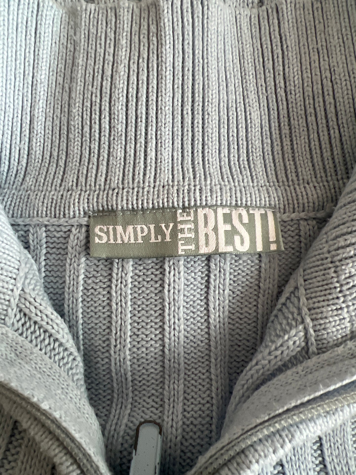 🧼gilmore girls | medium light blue ribbed half zip jumper