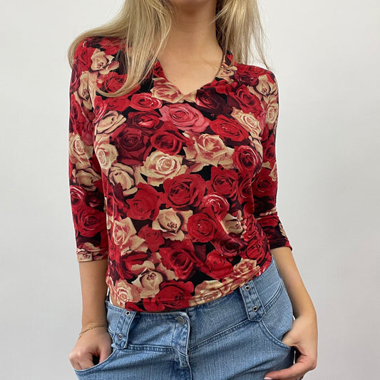 💻 GALENTINES DAY DROP | small red rose print 3/4 length sleeve top