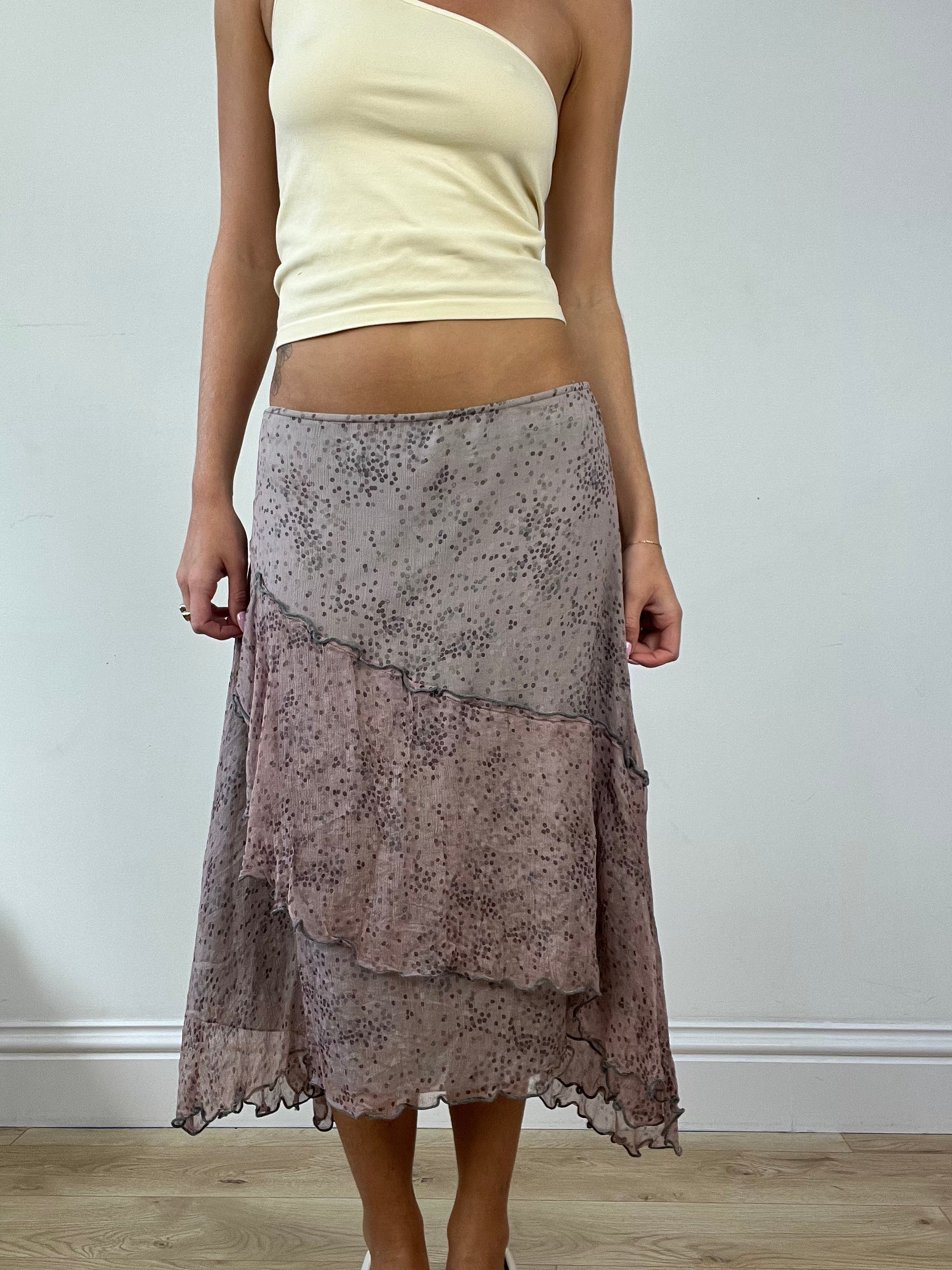 DINNER PARTY medium lilac polka dot layered maxi skirt remass
