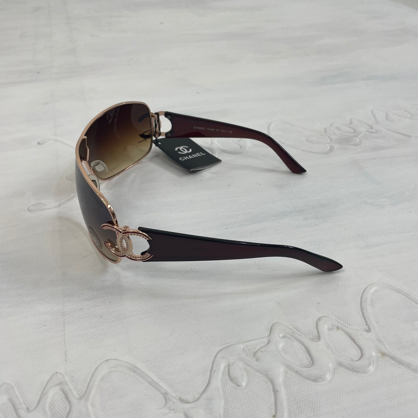 PARIS HILTON DROP | brown chanel style shield sunglasses