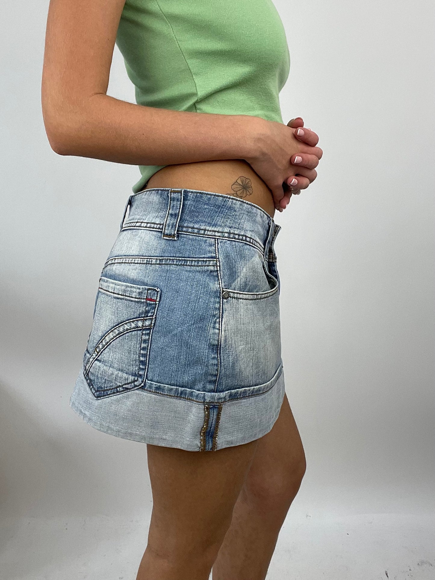 ADDISON RAE DROP | medium light denim mini skirt with folded hem