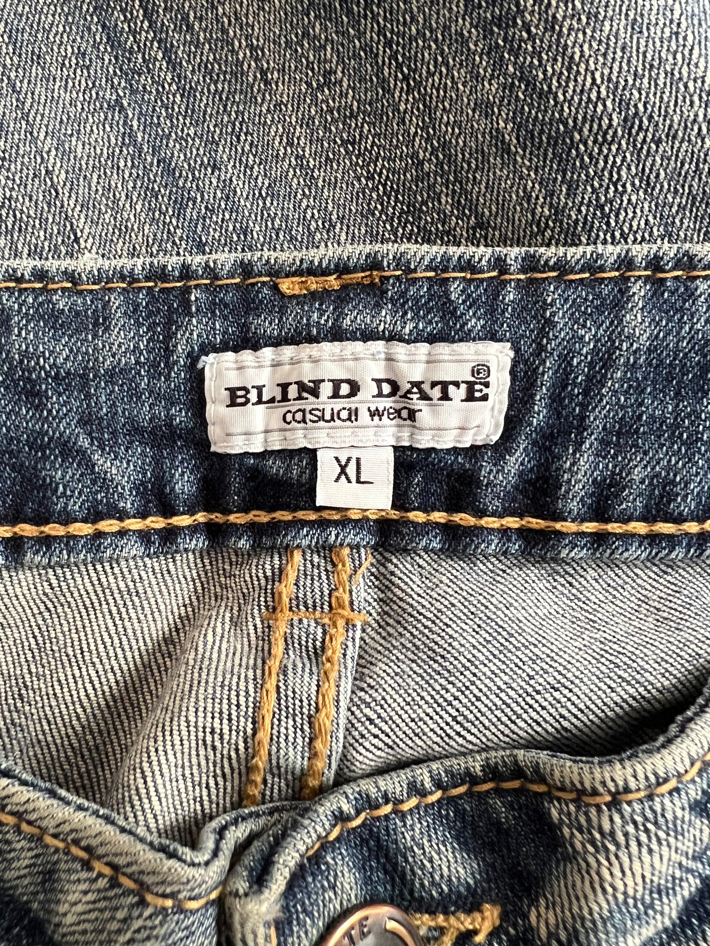 gilmore girls | large blue distressed low rise bootcut jeans