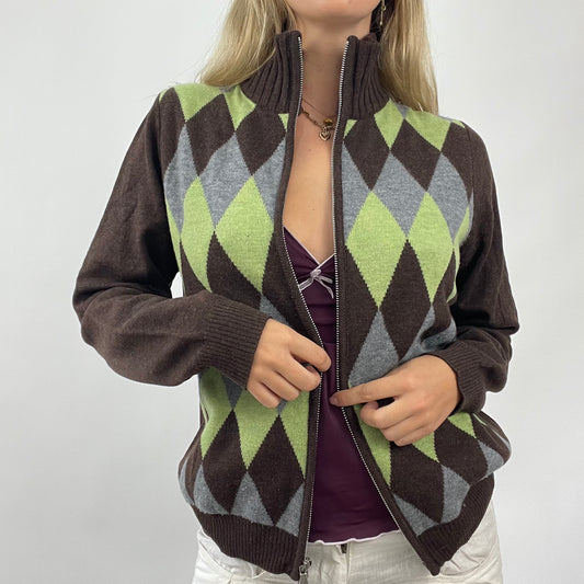 FRESHERS FITS DROP | small brown argyle dual zip jumper