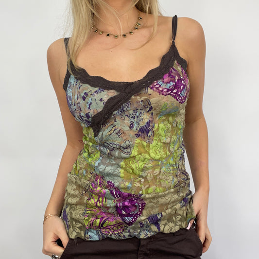 STUDIO FAVES | small multicoloured cami top with brown lace trim