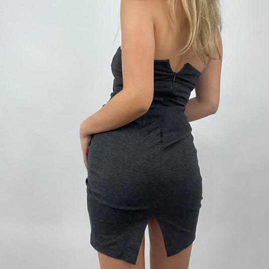 QUIET LUXURY DROP | small grey strapless dress with buckle detail