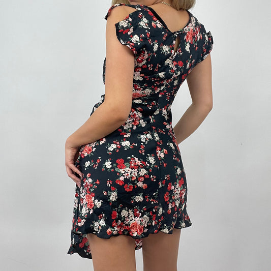 QUIET LUXURY DROP | small black floral dress with frill bottom detail