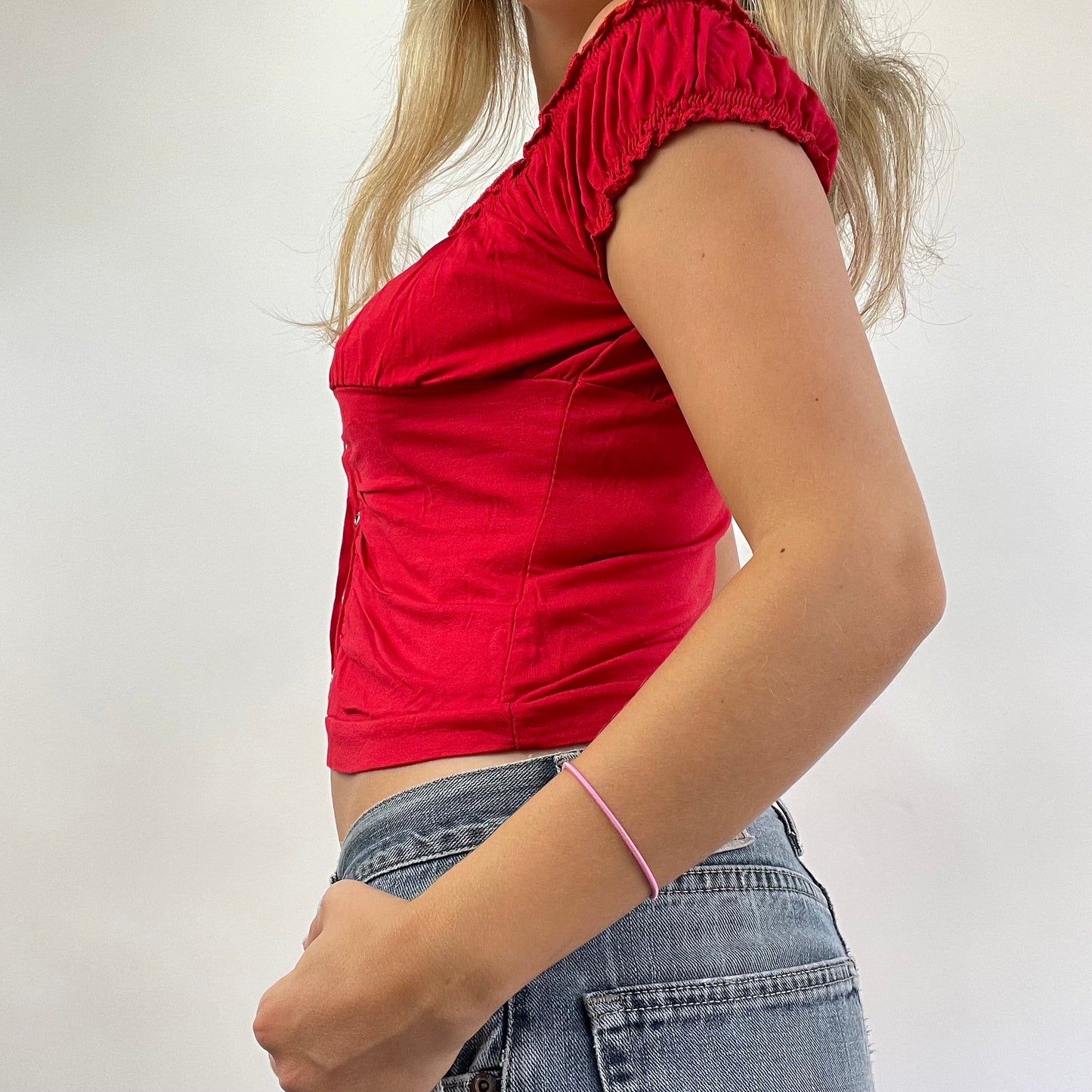 GRUNGE COQUETTE DROP | small red ruched milkmaid top