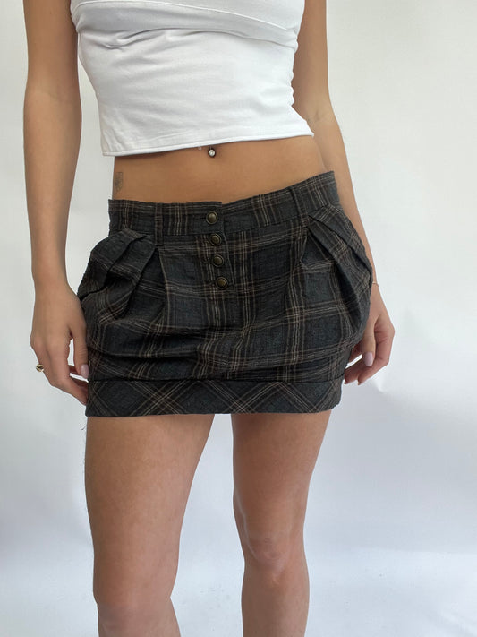 COASTAL COWGIRL DROP | small brown plaid mini skirt