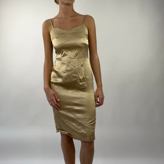 PROM SEASON DROP | size 10 petite gold satiny dress