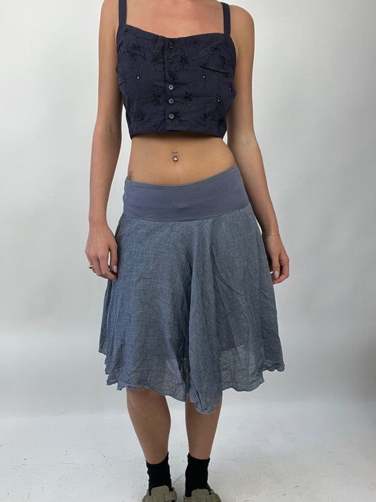 COASTAL COWGIRL DROP | medium blue flowy midi skirt with waist band