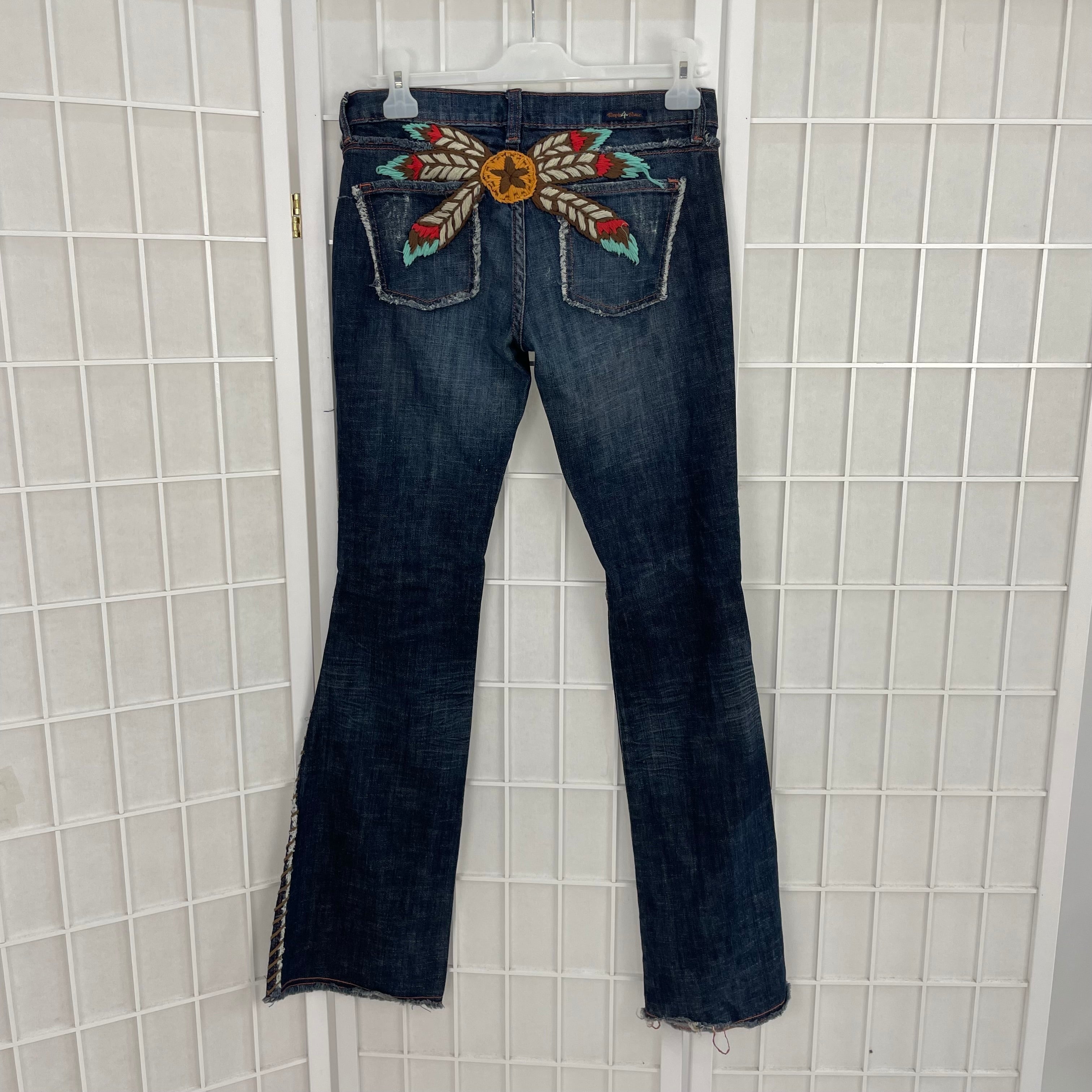 Blue embroidered hot sale jeans