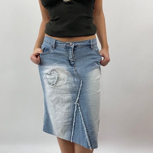 GALENTINES DAY DROP | small denim bleached look midi skirt with heart print