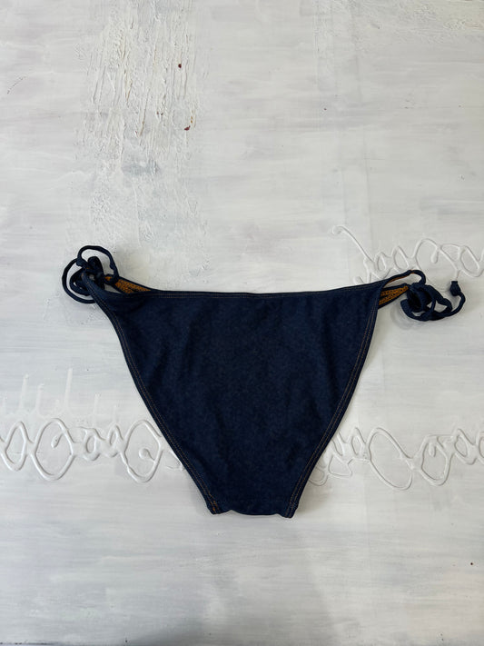 COASTAL COWGIRL DROP | small blue denim style bikini bottoms with it orange stitching