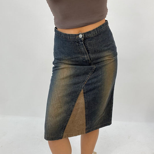 VINTAGE GEMS DROP | small denim midi skirt in brown wash