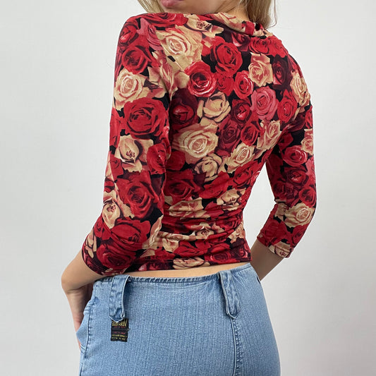 💻 GALENTINES DAY DROP | small red rose print 3/4 length sleeve top