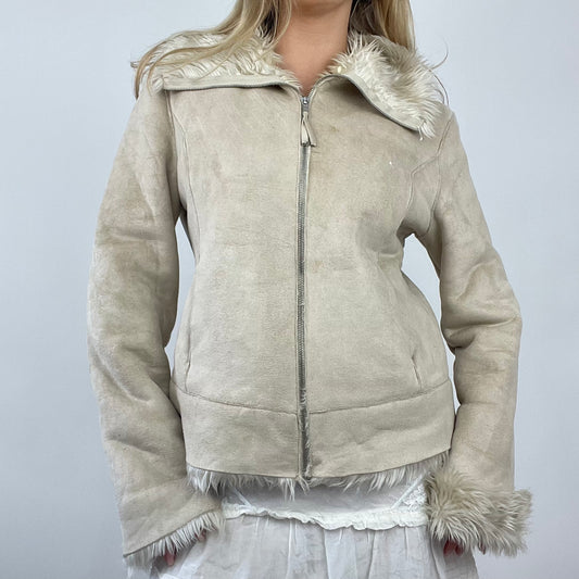 ETHEREAL GIRL DROP | small beige suede faux fur lined jacket