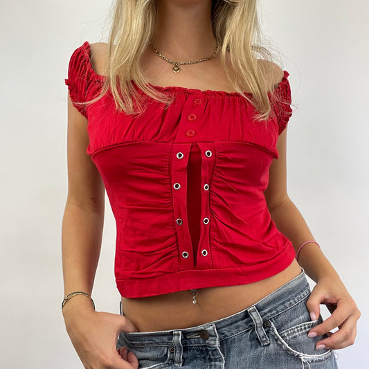 GRUNGE COQUETTE DROP | small red ruched milkmaid top