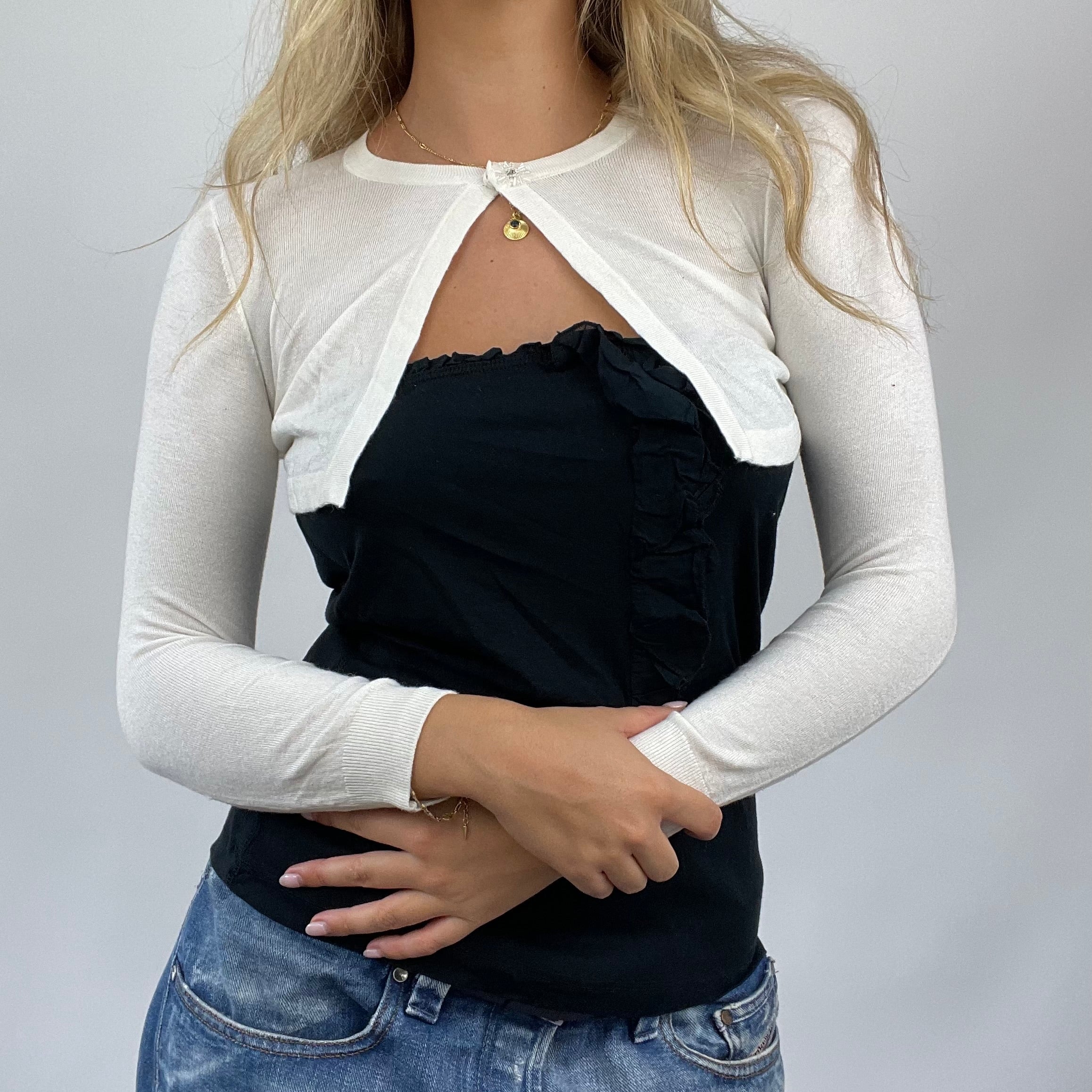 COASTAL GRANDMA DROP small white button up cardigan