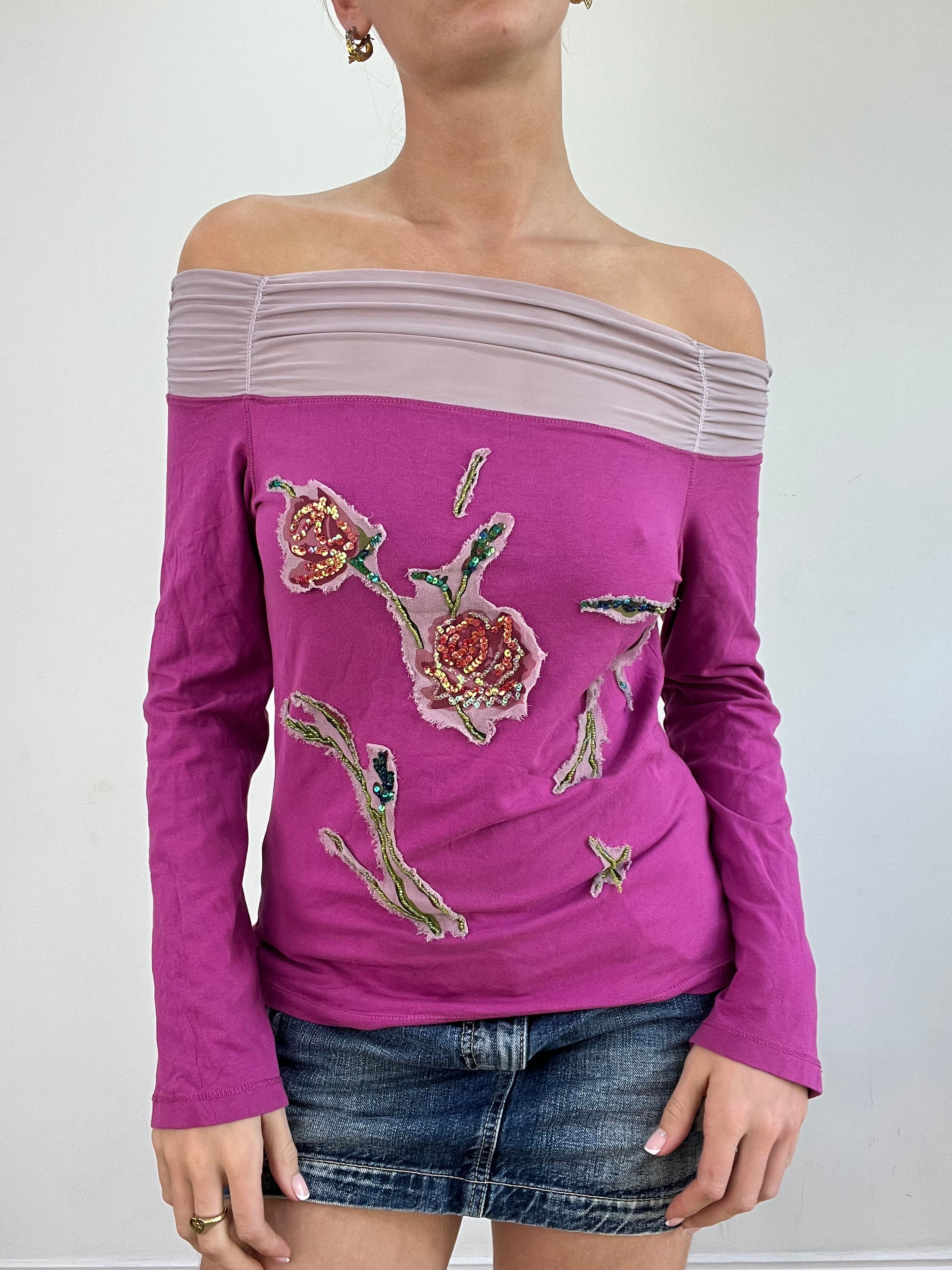 💻💚vintage edit twenty large pink off the shoulder floral long