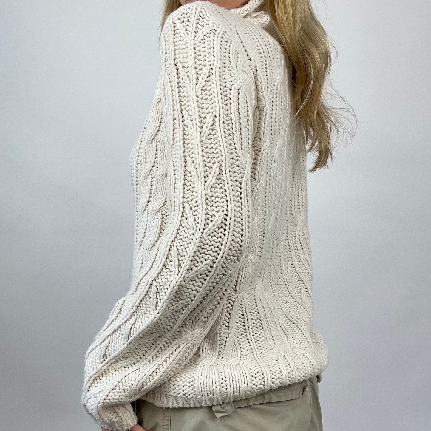 CHALET GIRL DROP | small cream cable knit roll neck jumper