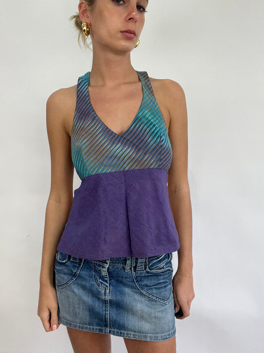💻COACHELLA DROP | small reversible halterneck top with abstract detail on top and purple bottom
