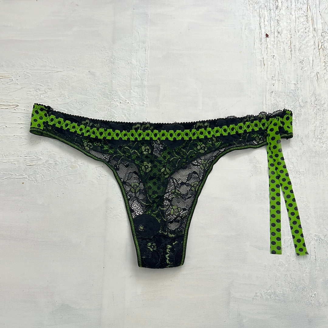 TAYLOR SWIFT DROP | small green and black polka dot lace thong 