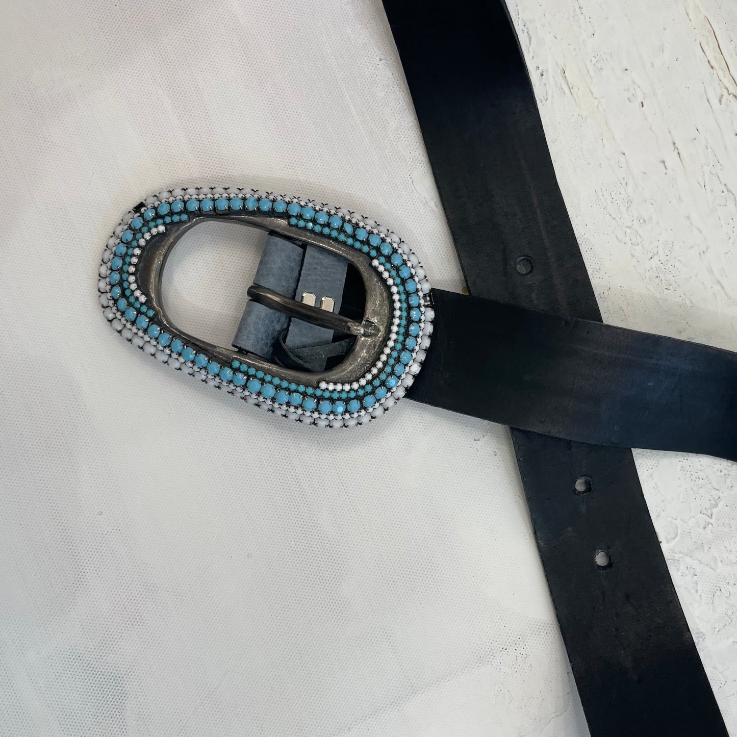 💻💚BEST PICKS | blue leather belt with beaded buckle detail