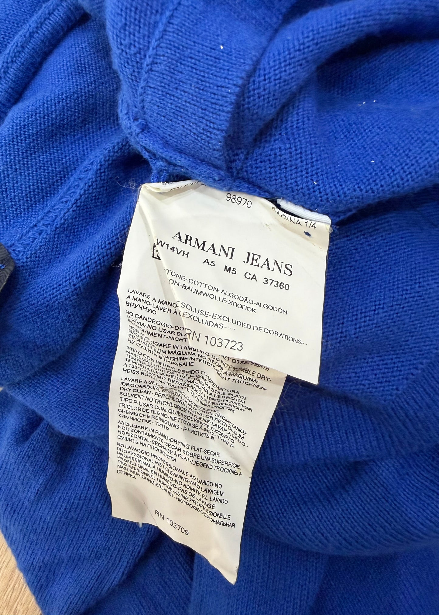 small/medium blue armani crossover knit top