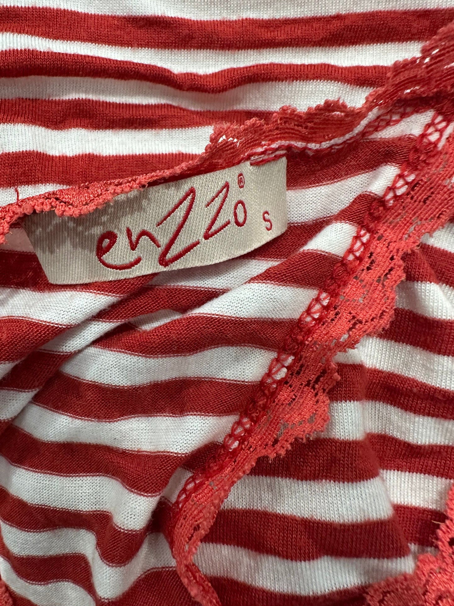 small red and white enzzo stripy tank top label