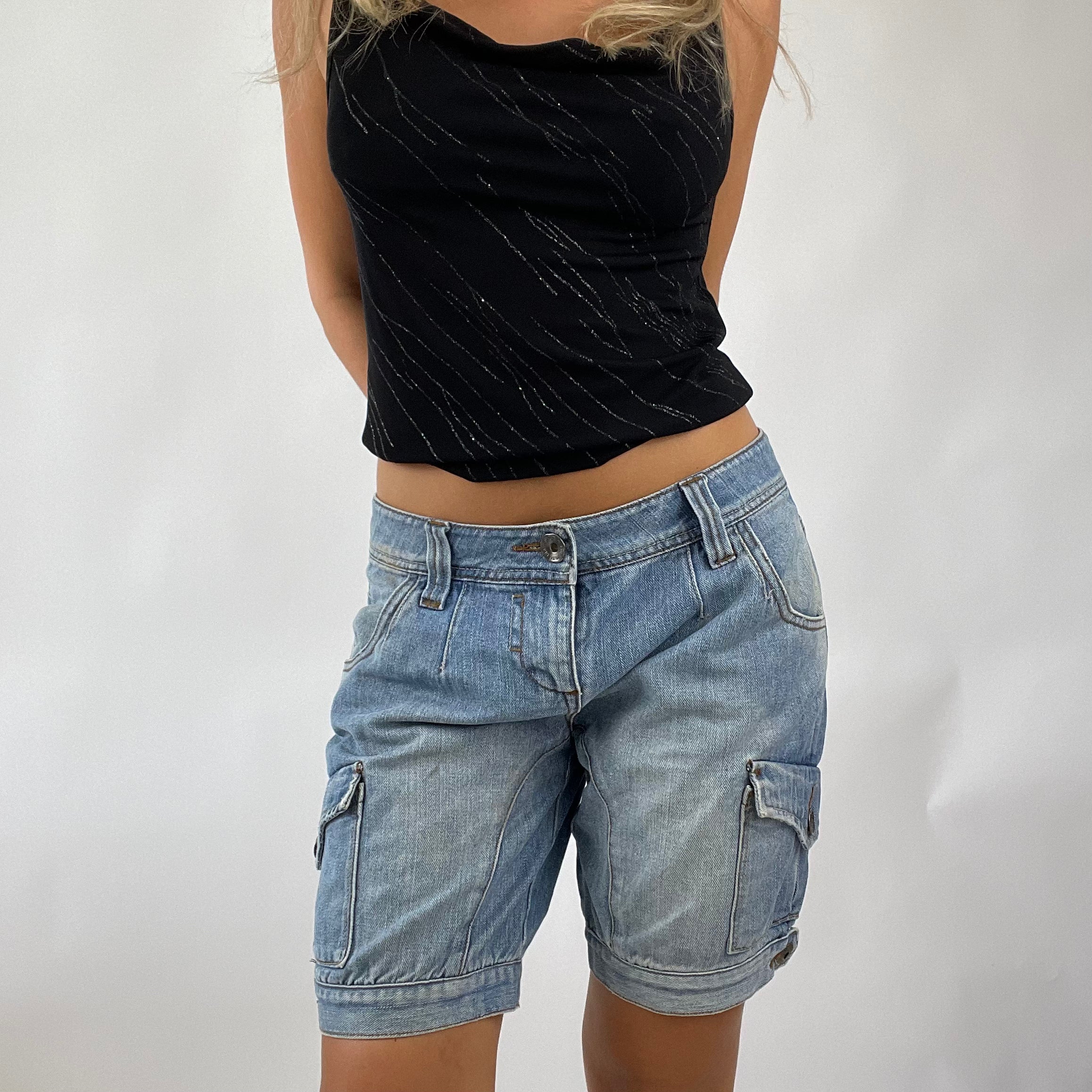 Women's cargo top denim shorts