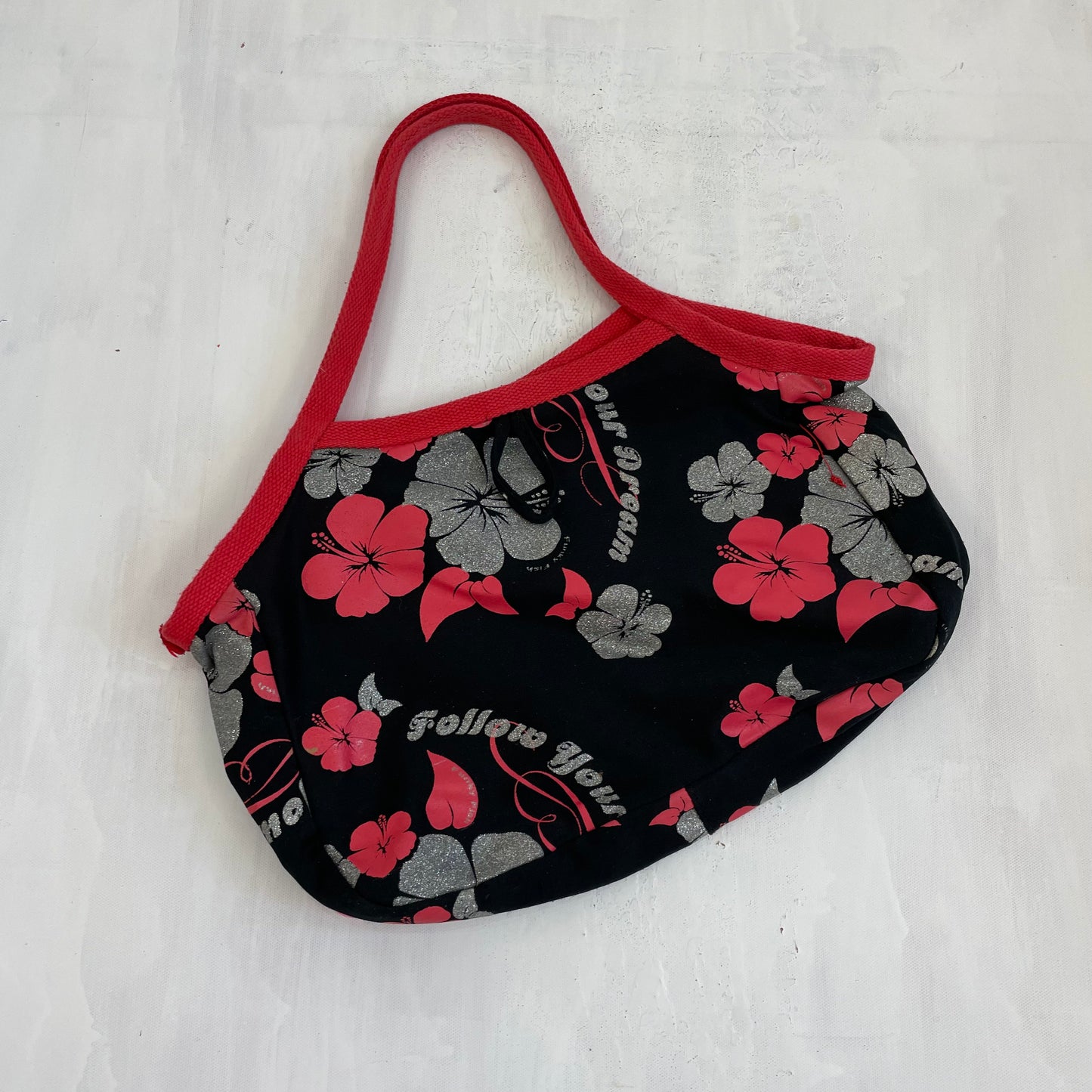 TROPICAL GIRL DROP | black tropical hibiscus print bag