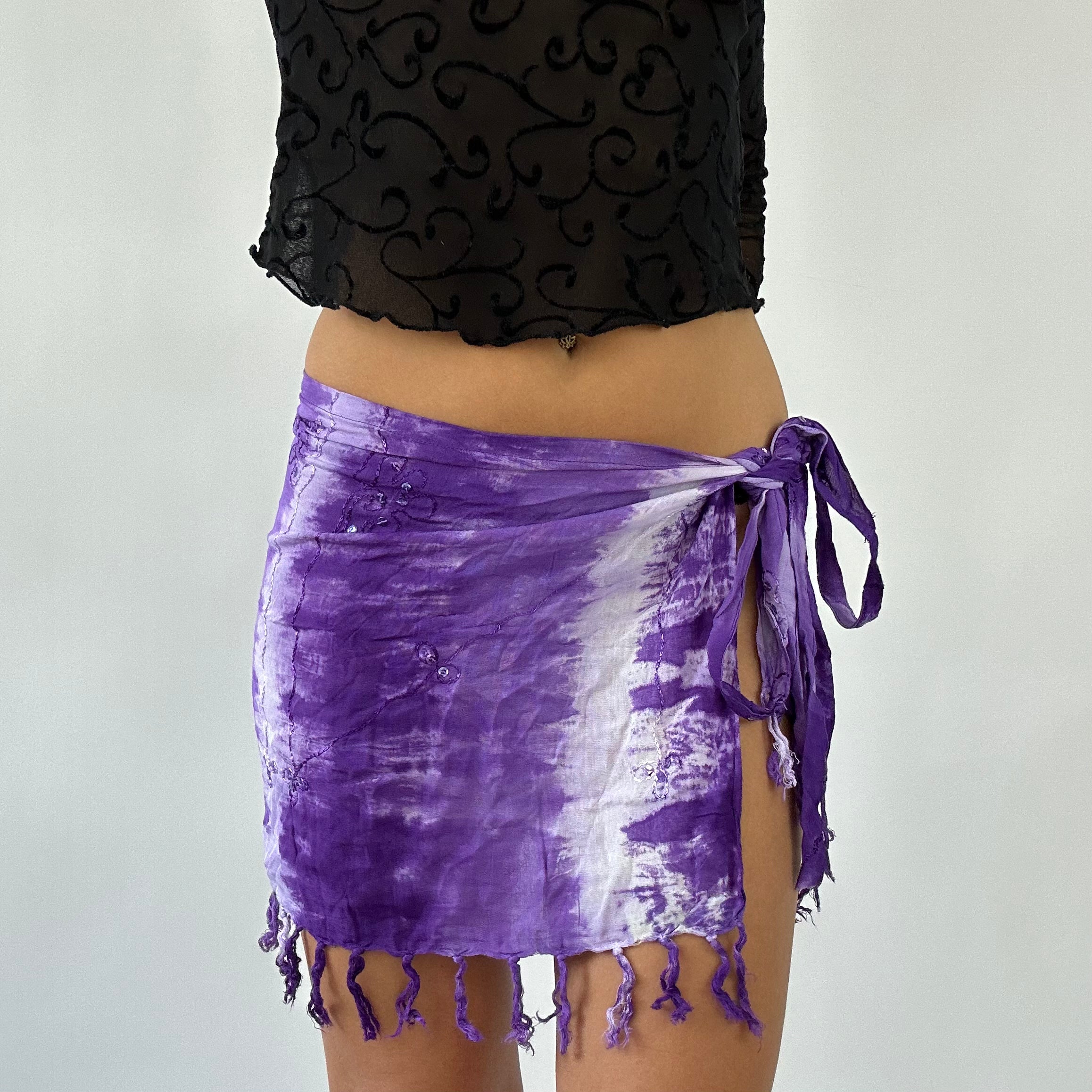 DAINTY DROP small purple tie dye tie side beach wrap skirt remass