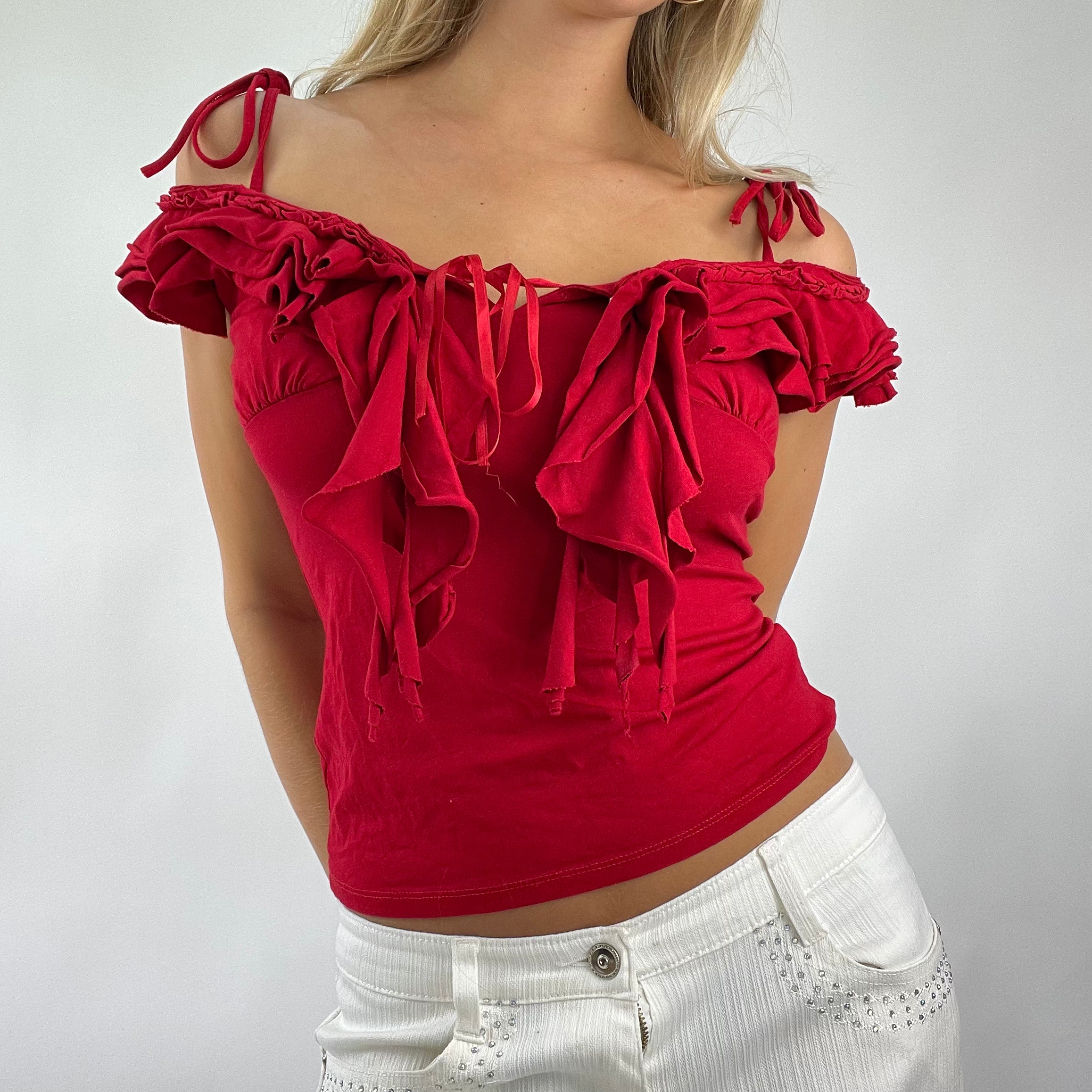 DROP 5 small red ruffle frill off the shoulder top