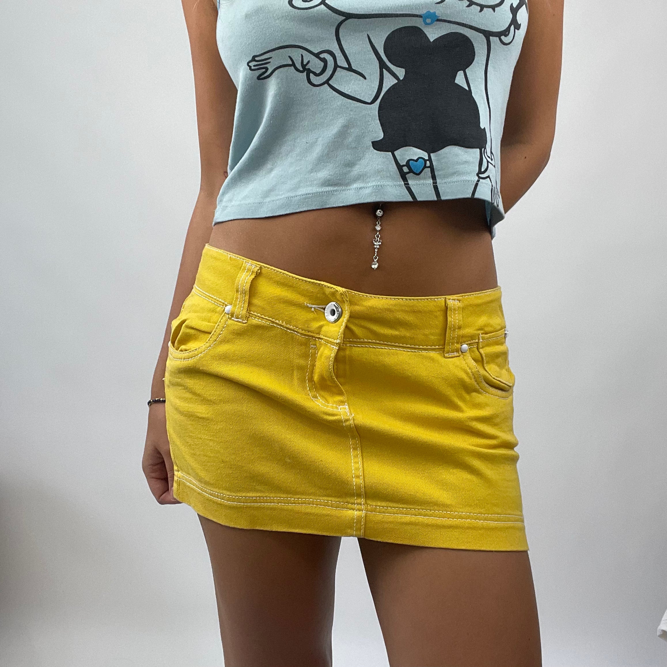 BOAT PARTY DROP medium yellow mini denim skirt remass